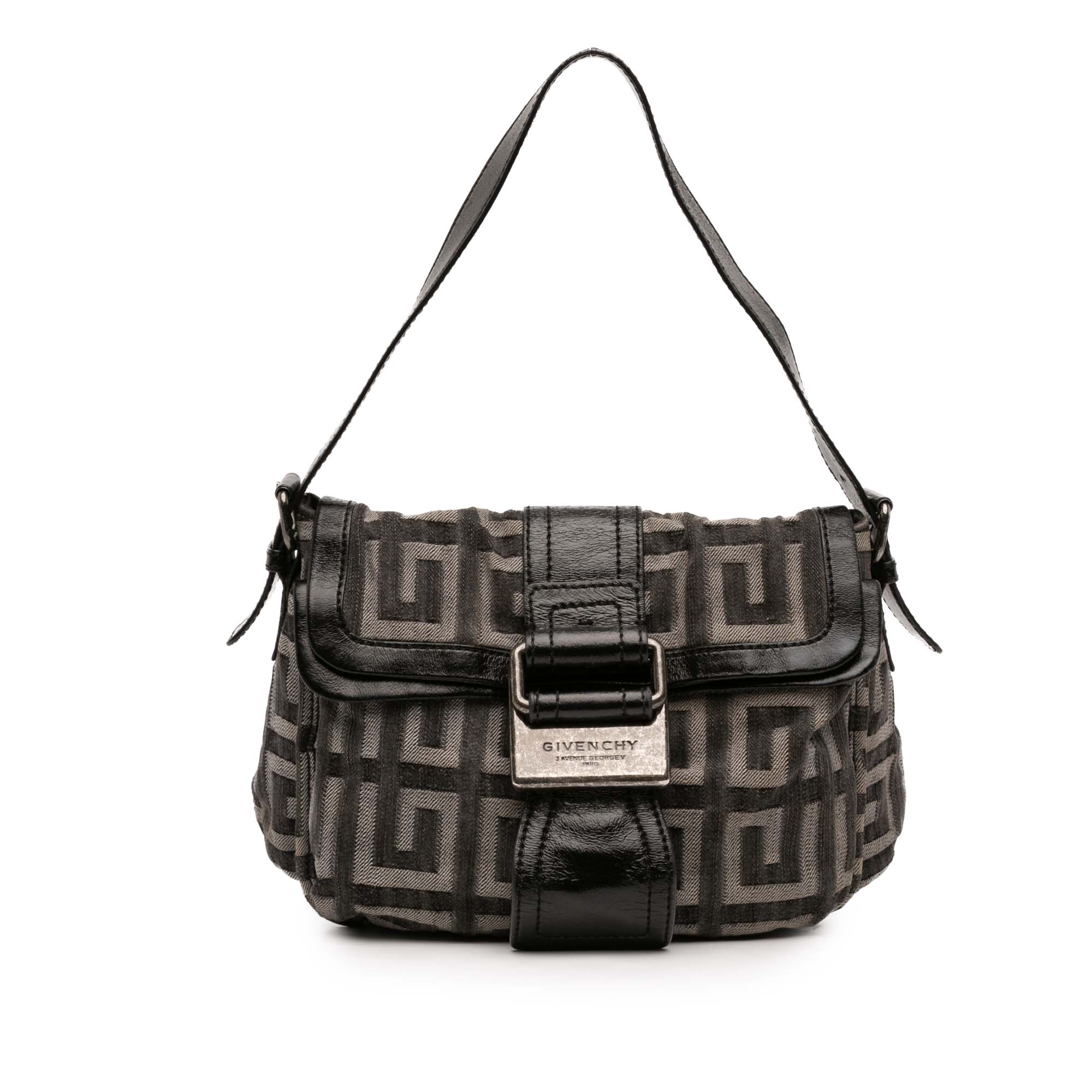 Leather Trimmed Monogram Denim Shoulder Bag - Image 1