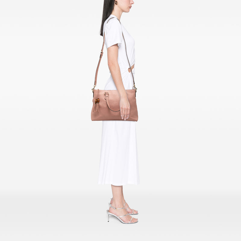 Leather Bamboo Tassel Satchel - Image 7