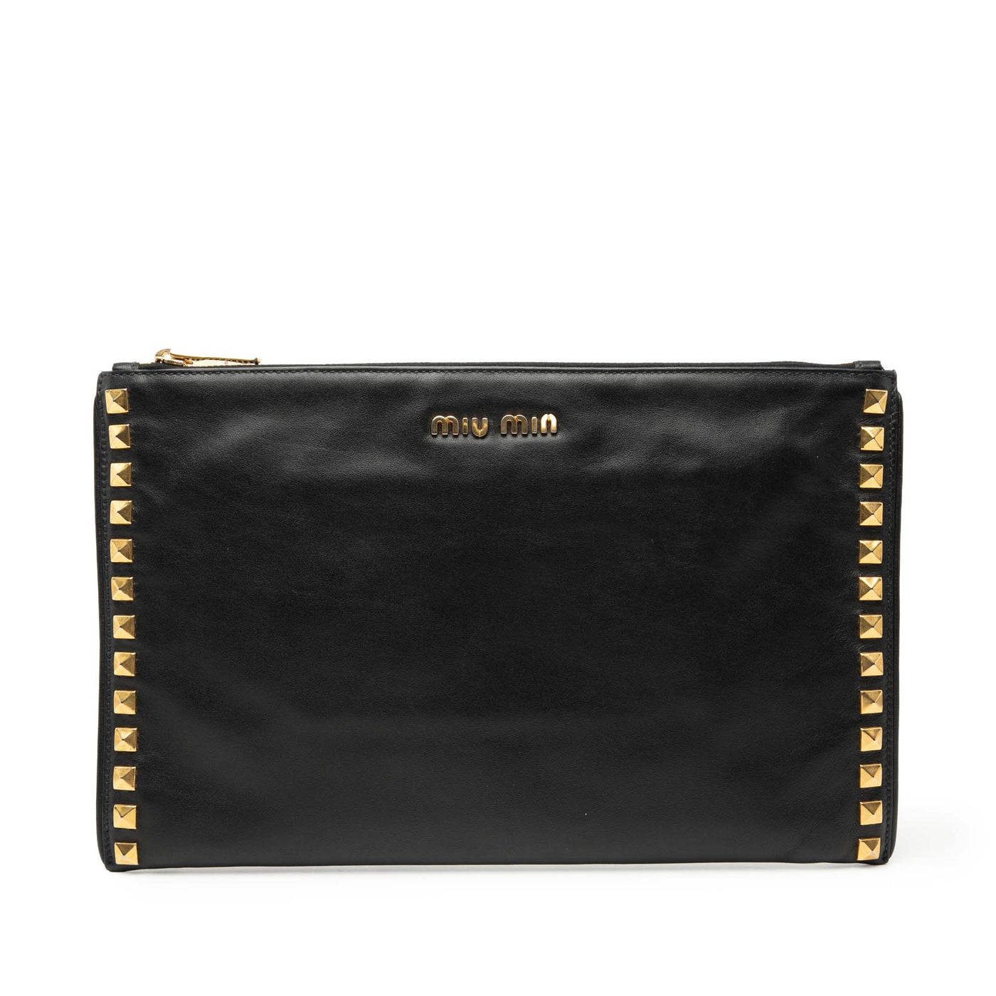 Studded Leather Zip Clutch - Image 1