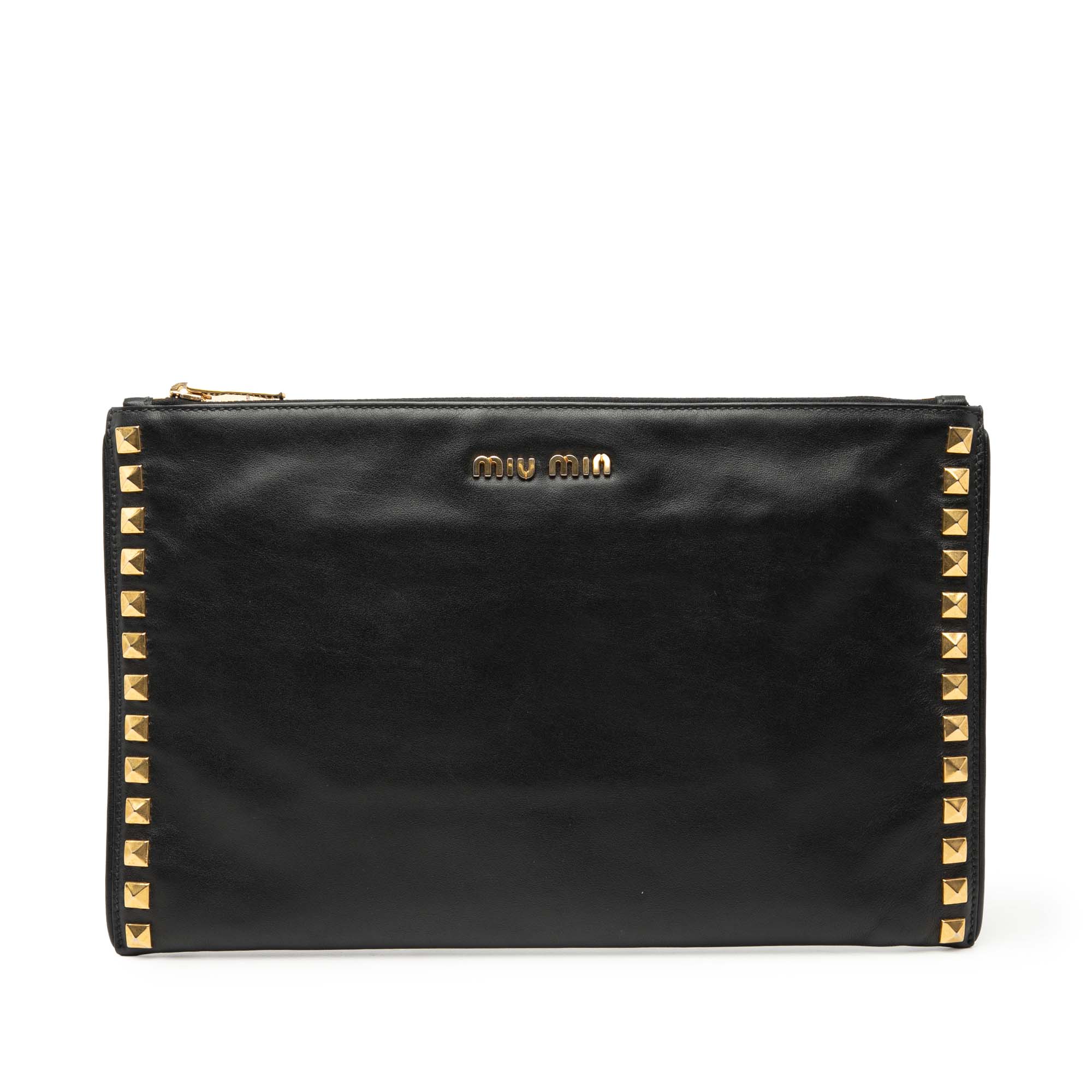 Studded Leather Zip Clutch - Image 1