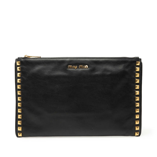 Studded Leather Zip Clutch - Image 1