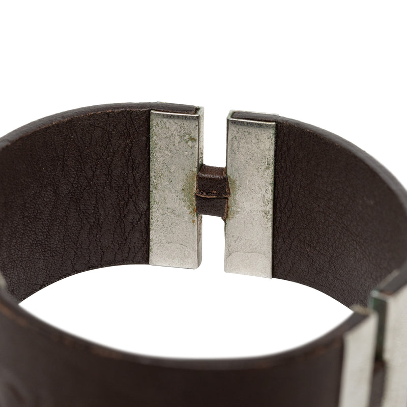 Debossed Leather and Brass Logo Cuff Bracelet - Image 5