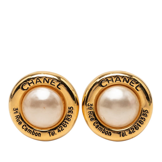 Gold Plated Faux Pearl 31 Rue Cambon Clip on Earrings - Image 1