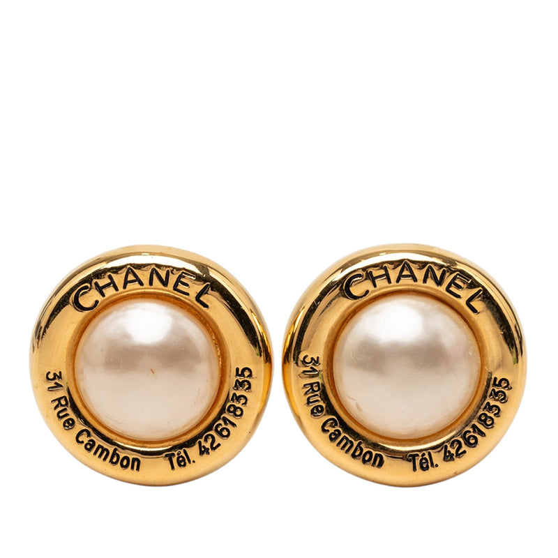 Gold Plated Faux Pearl 31 Rue Cambon Clip on Earrings