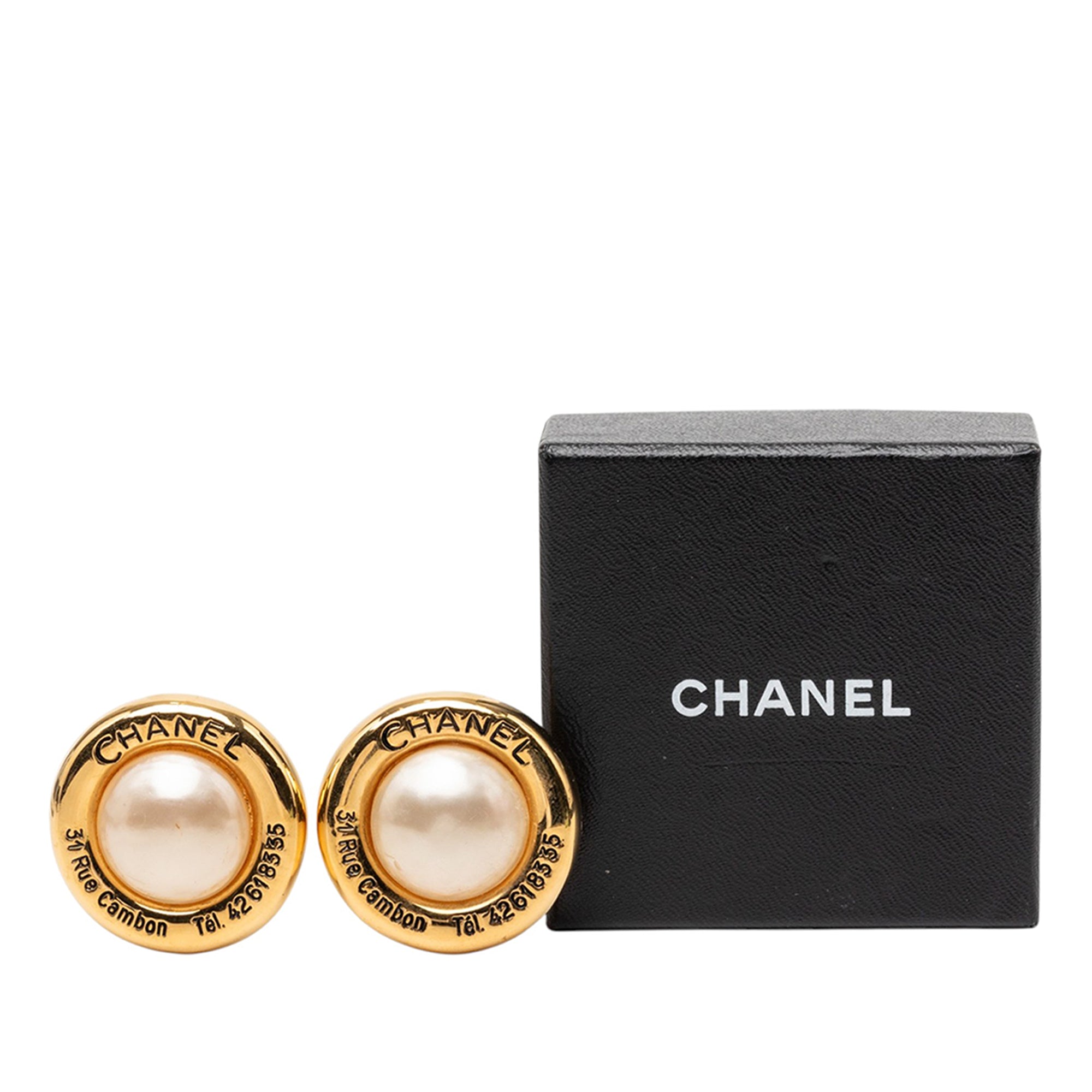 Gold Plated Faux Pearl 31 Rue Cambon Clip on Earrings - Image 4