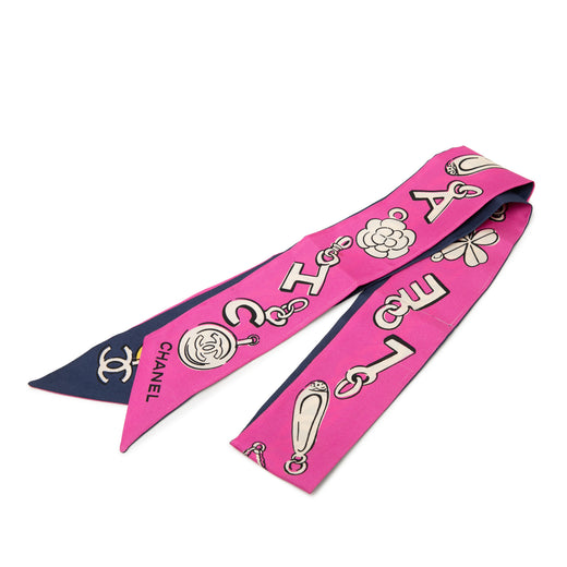 Coco Charms Print Silk Slim Bandeau Scarf - Image 1