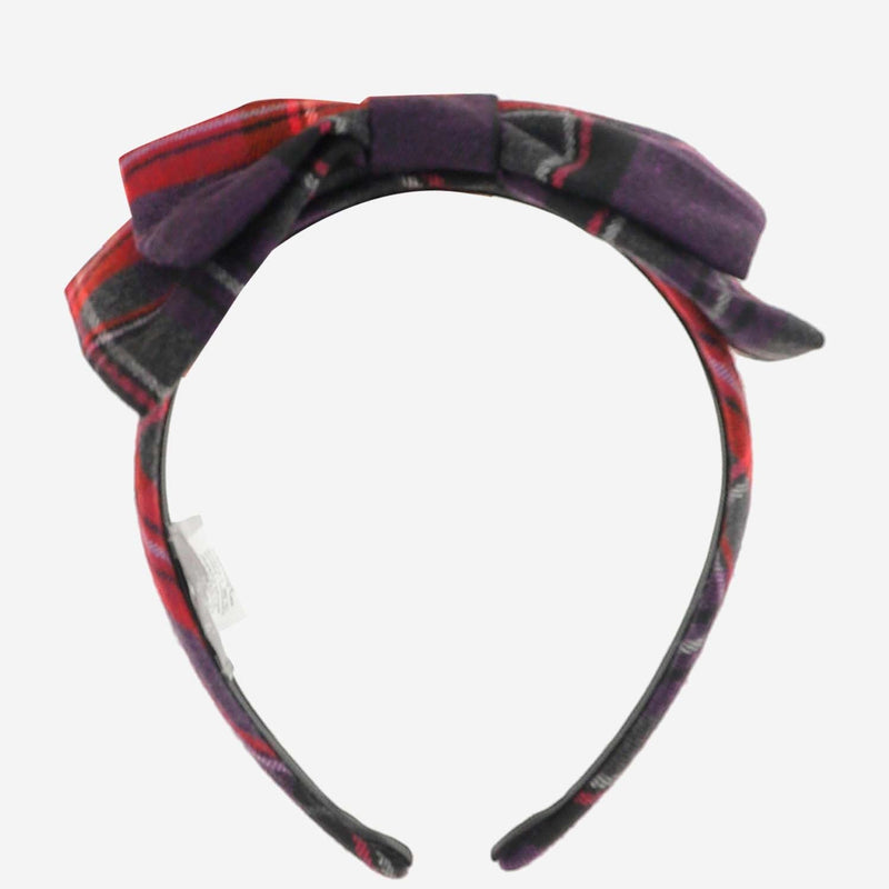 Il Gufo Check Bow Headband — Purple Cotton Headbands