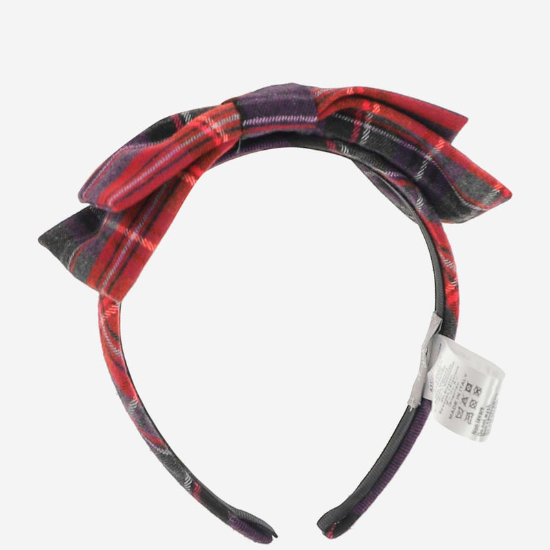 Il Gufo Check Bow Headband — Purple Cotton Headbands