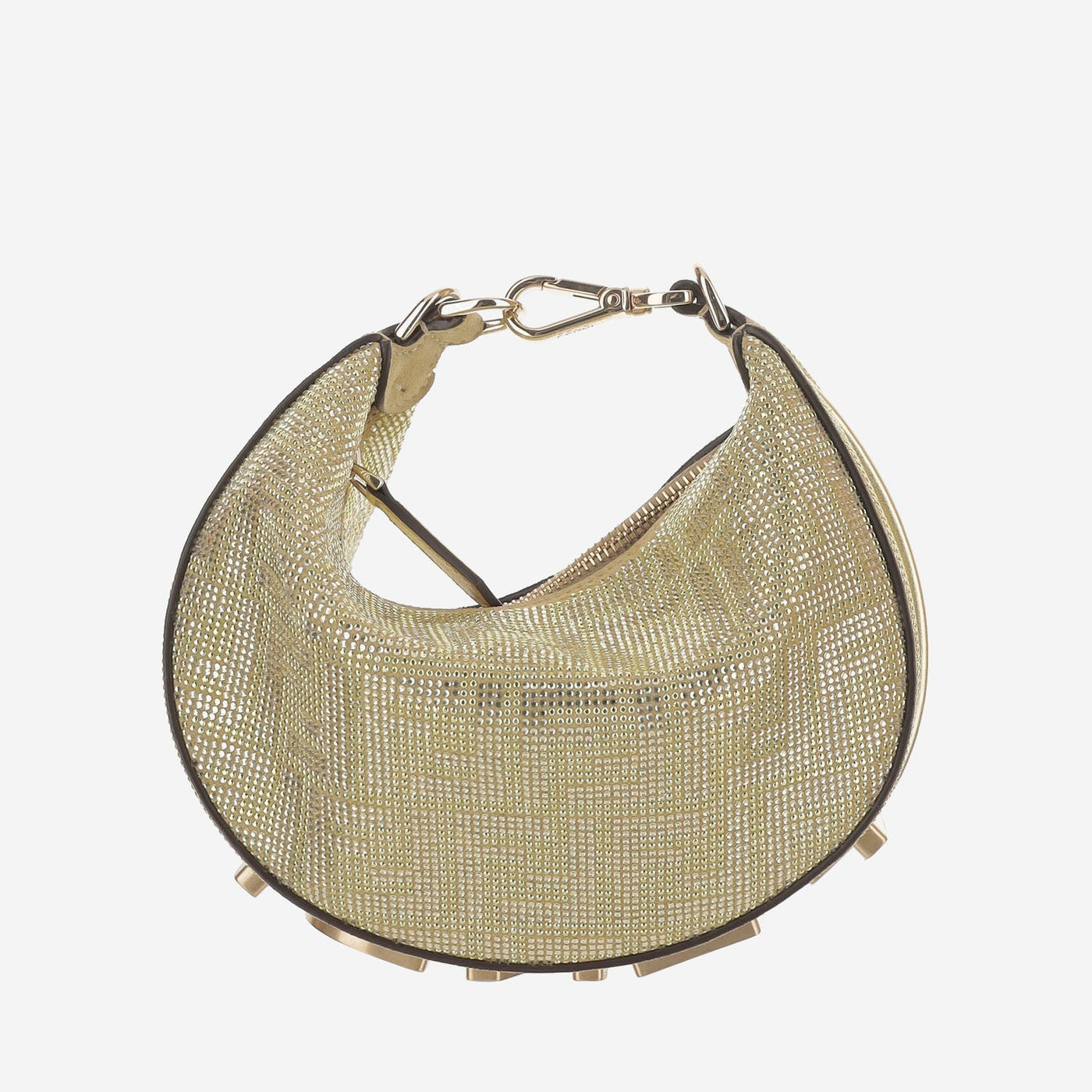 Fendi Crystal-Embellished Calfskin Shoulder Bag — Gold