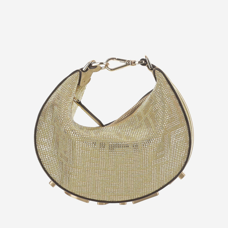 Fendi Crystal-Embellished Calfskin Shoulder Bag — Gold