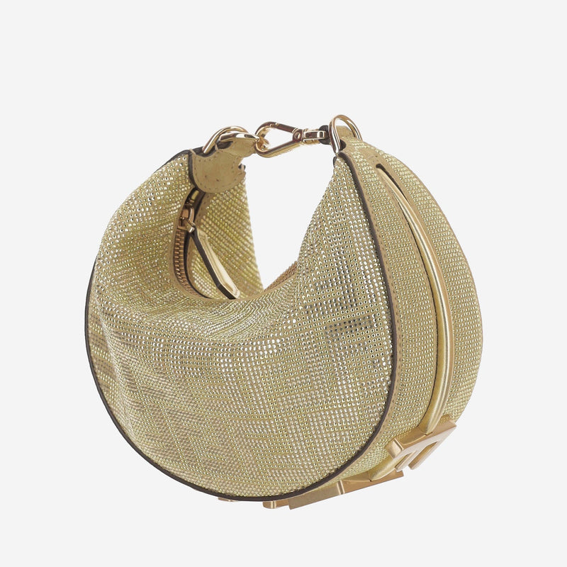 Fendi Crystal-Embellished Calfskin Shoulder Bag — Gold