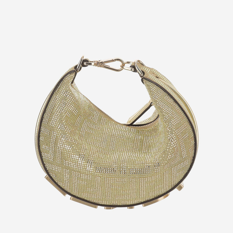 Fendi Crystal-Embellished Calfskin Shoulder Bag — Gold