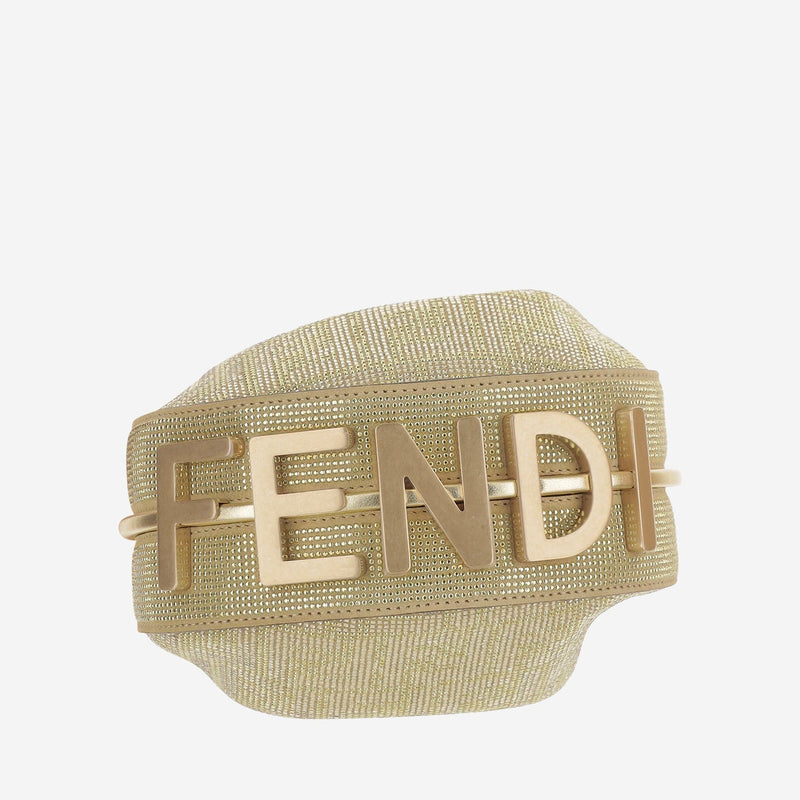 Fendi Crystal-Embellished Calfskin Shoulder Bag — Gold