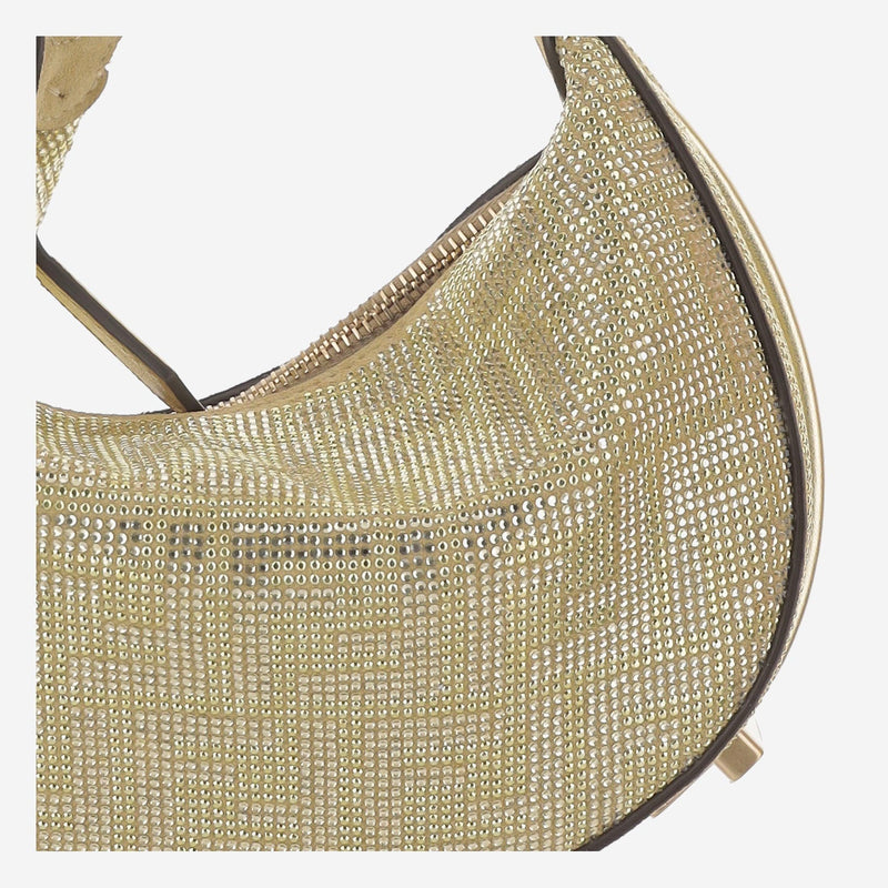 Fendi Crystal-Embellished Calfskin Shoulder Bag — Gold