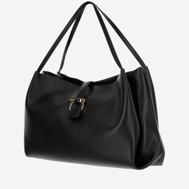 Ferragamo Calfskin Leather Shoulder Bag — Black