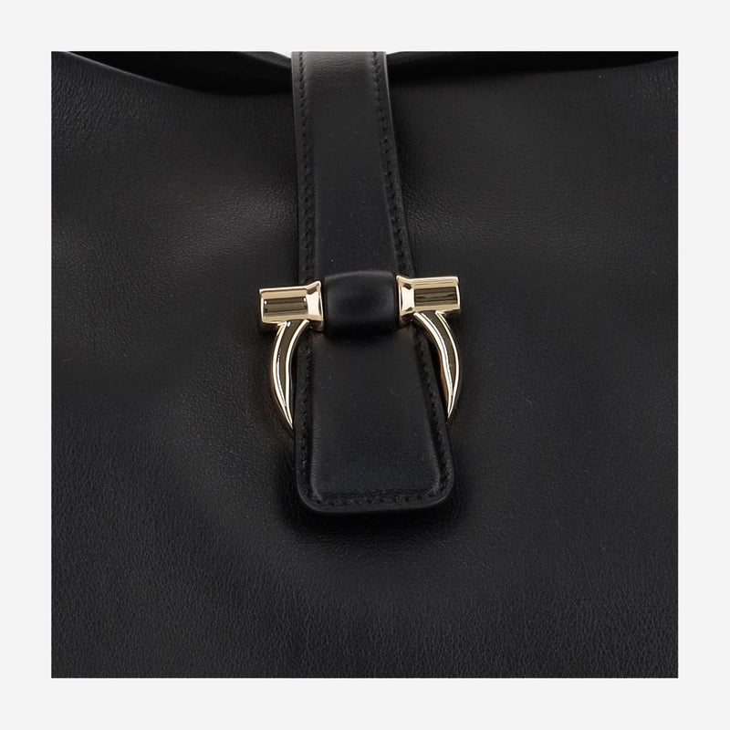 Ferragamo Calfskin Leather Shoulder Bag — Black