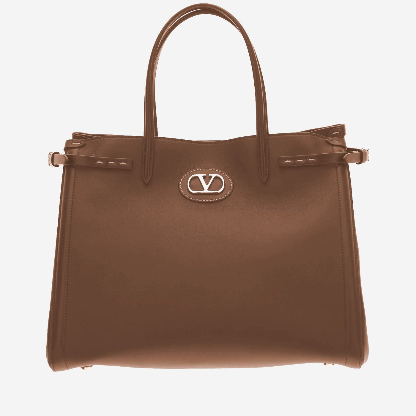 Valentino Garavani Antibes Top Handle Bag — Brown Calfskin