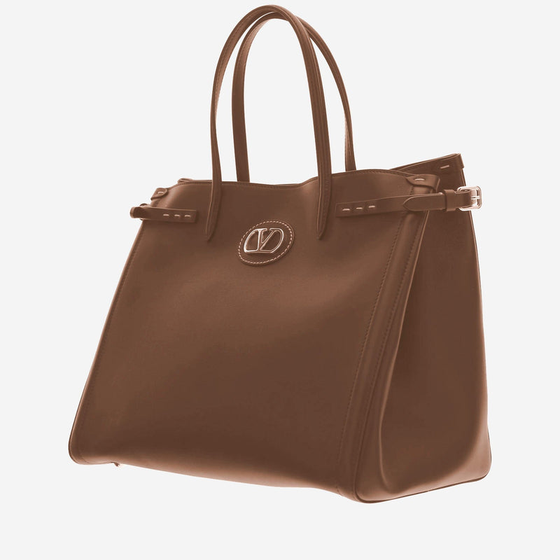 Valentino Garavani Antibes Top Handle Bag — Brown Calfskin