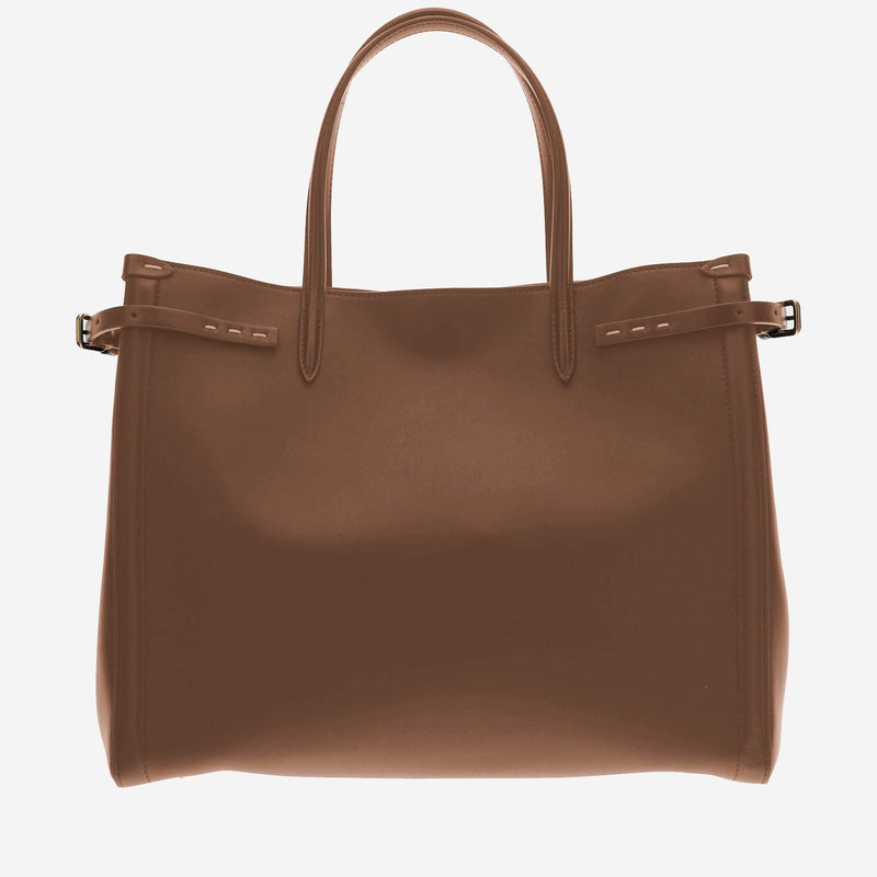 Valentino Garavani Antibes Top Handle Bag — Brown Calfskin