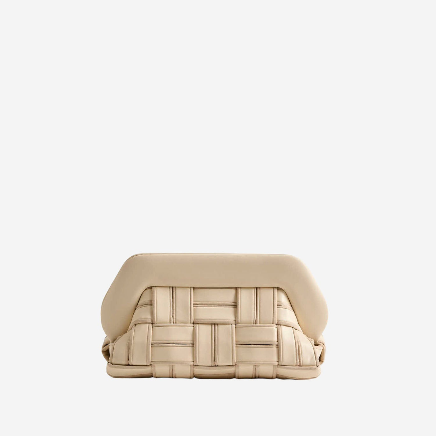 Themoirè Quilted Woven Vegan Fabric Clutch — Beige