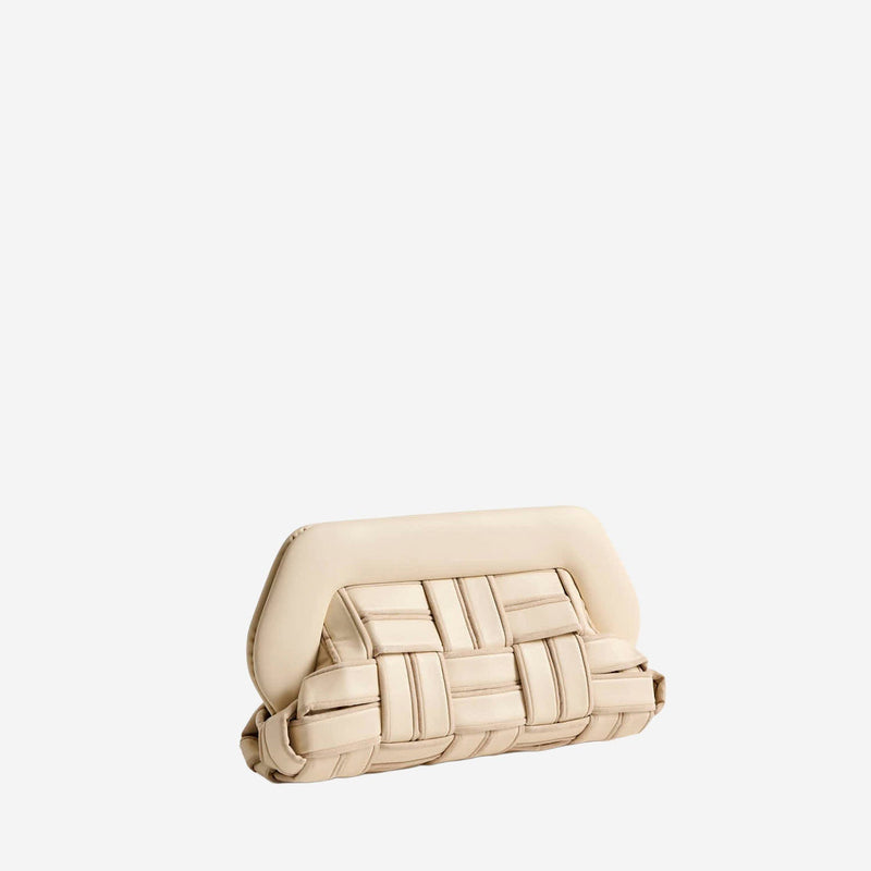 Themoirè Quilted Woven Vegan Fabric Clutch — Beige
