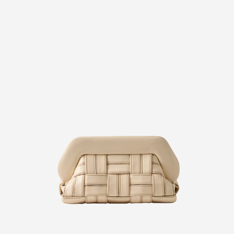 Themoirè Quilted Woven Vegan Fabric Clutch — Beige
