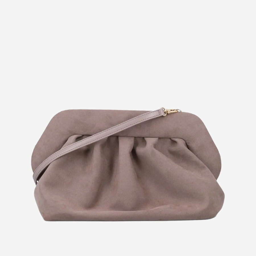 Themoirè Vegan Fabric Gathered Clutch — Taupe
