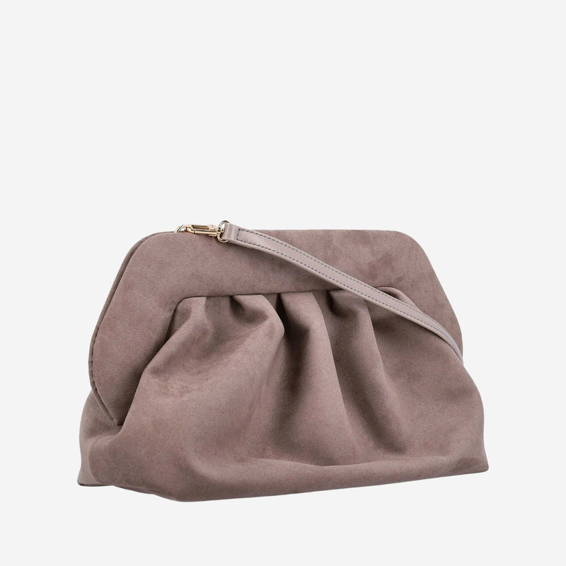 Themoirè Vegan Fabric Gathered Clutch — Taupe