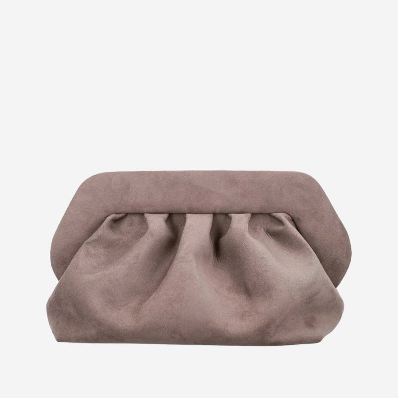 Themoirè Vegan Fabric Gathered Clutch — Taupe