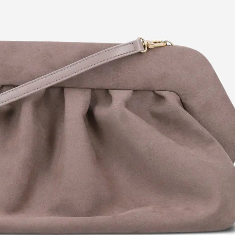 Themoirè Vegan Fabric Gathered Clutch — Taupe