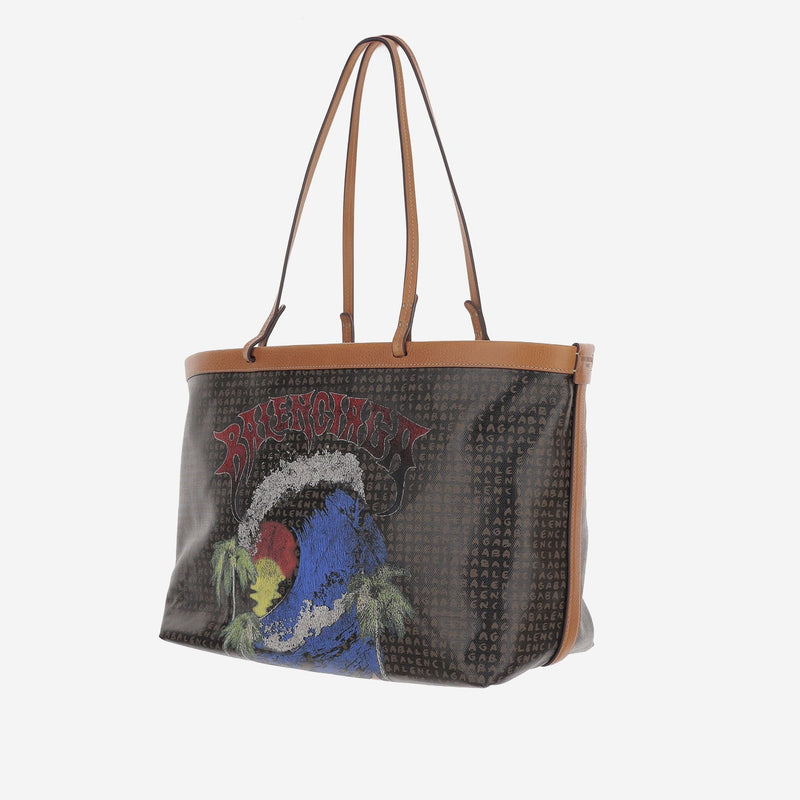 Balenciaga Graphic Coated Canvas Tote Bag — Gray Cotton