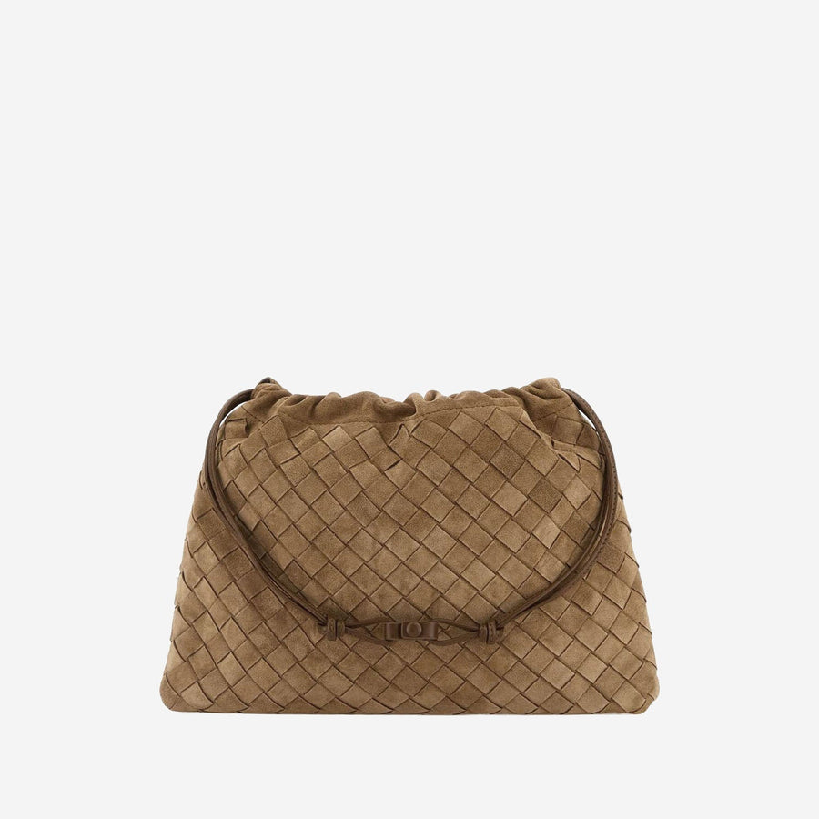 Bottega Veneta Woven Suede Clutch — Brown