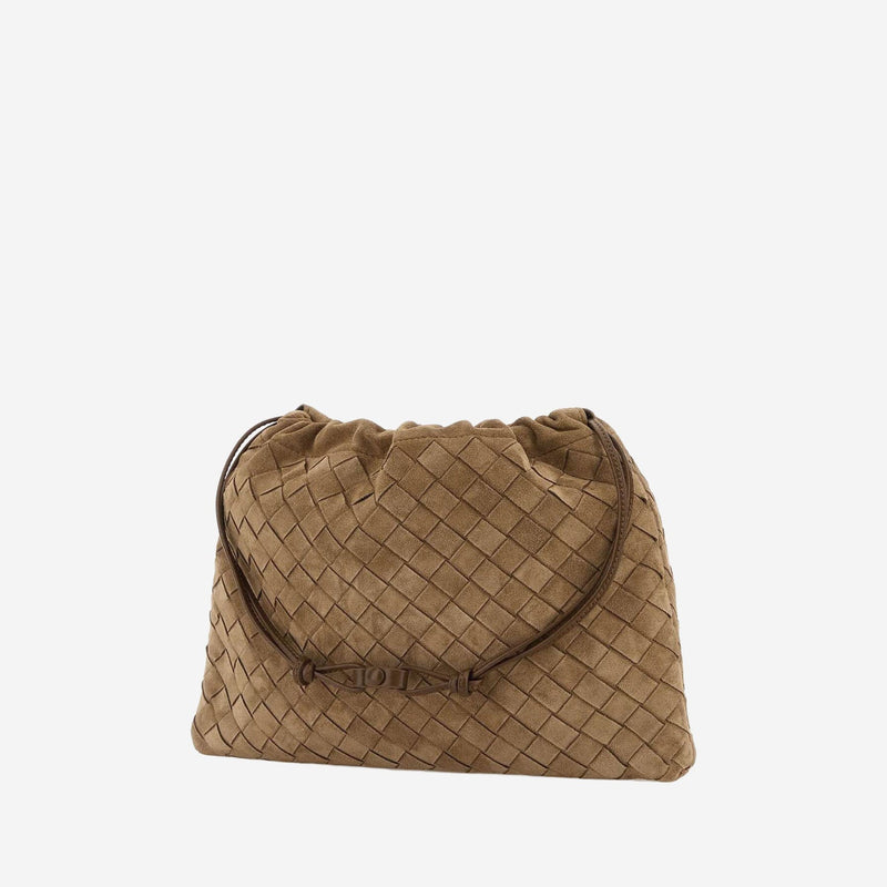 Bottega Veneta Woven Suede Clutch — Brown