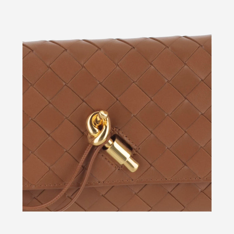 Bottega Veneta Andiamo Clutch — Brown Lambskin