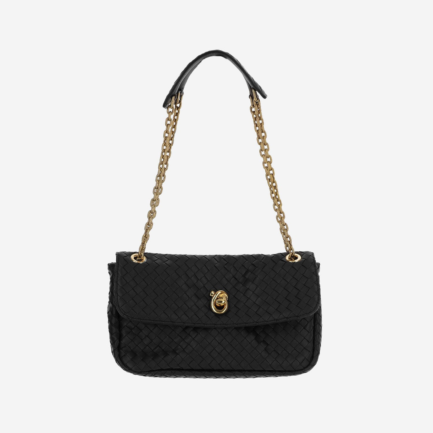 Bottega Veneta Intrecciato Woven Lambskin Shoulder Bag — Black Lamb Skin