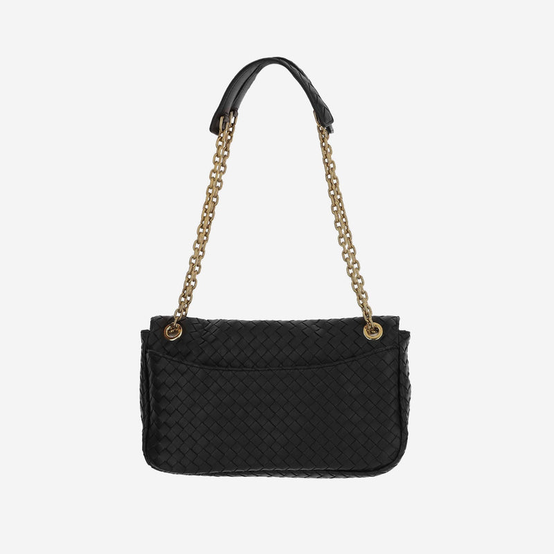 Bottega Veneta Intrecciato Woven Lambskin Shoulder Bag — Black Lamb Skin