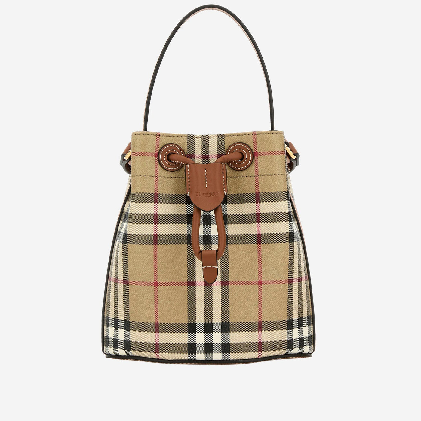 Burberry Signature Check Canvas Bucket Bag — Beige Polyurethane