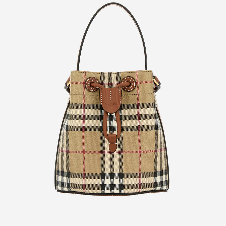 Burberry Signature Check Canvas Bucket Bag — Beige Polyurethane