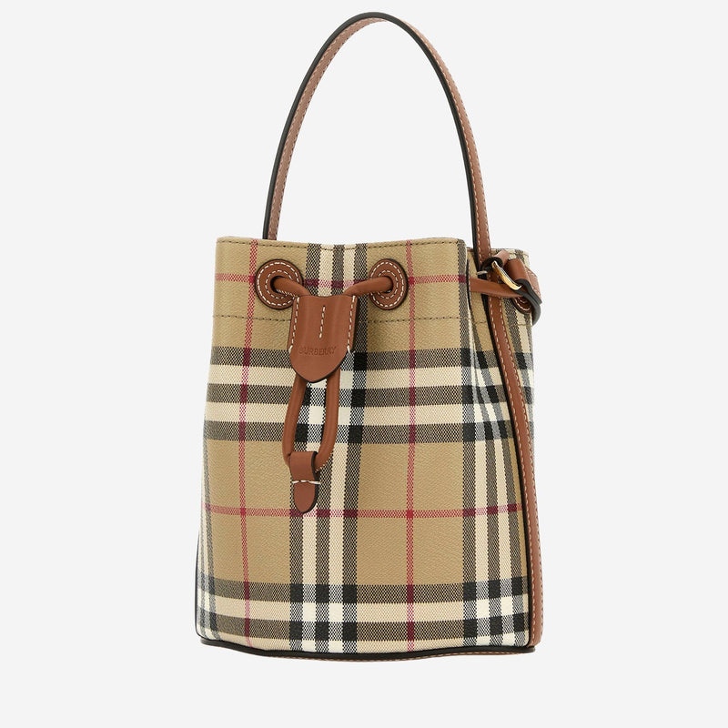 Burberry Signature Check Canvas Bucket Bag — Beige Polyurethane