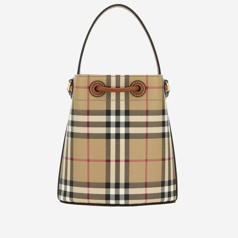 Burberry Signature Check Canvas Bucket Bag — Beige Polyurethane