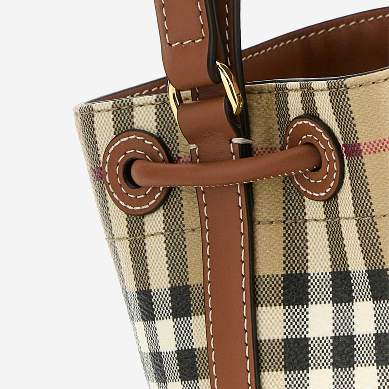 Burberry Signature Check Canvas Bucket Bag — Beige Polyurethane