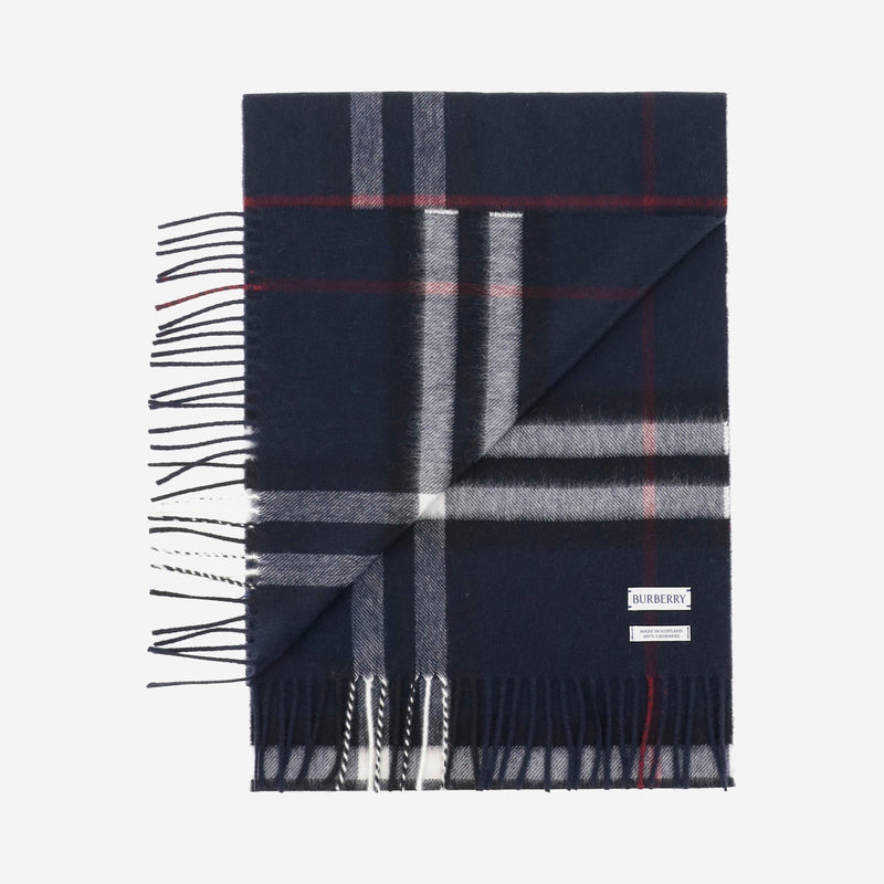 Burberry Check Cashmere Scarf — Navy Scarfs