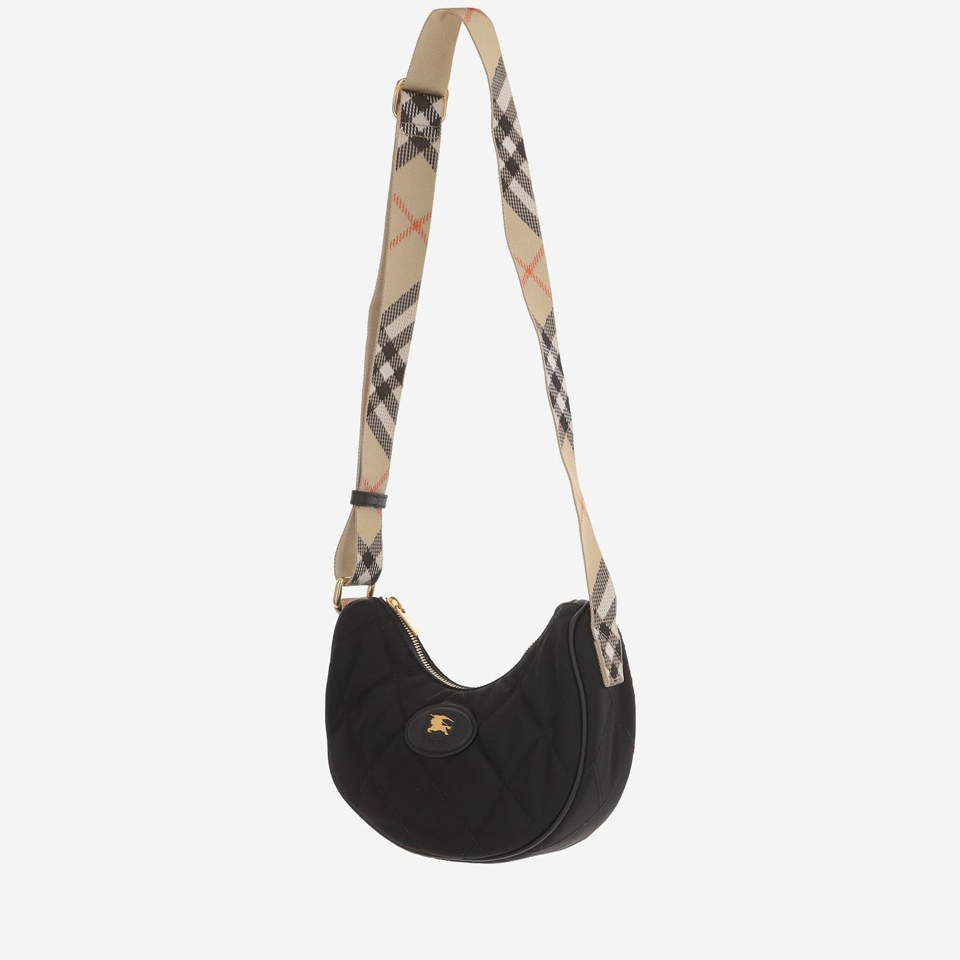 Burberry Nova Check Strap Shoulder Bag — Black Polyamide