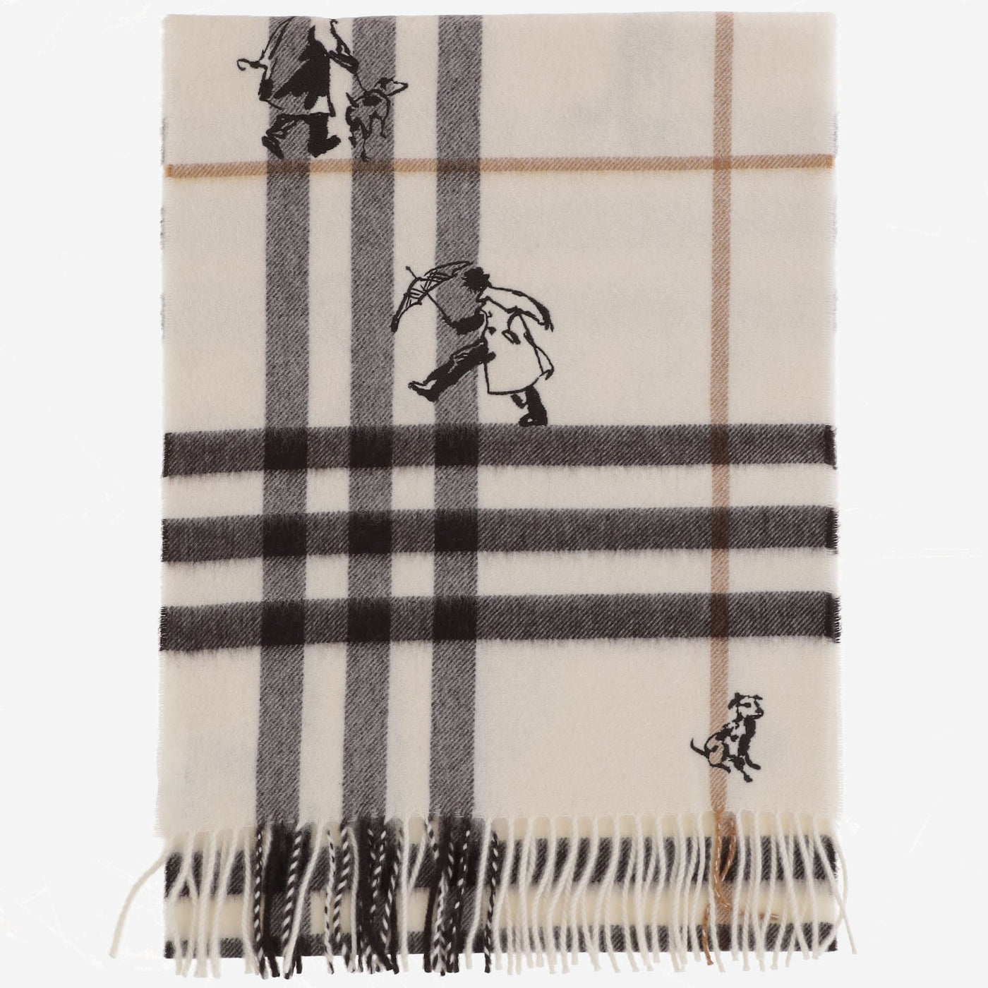 Burberry Cashmere Check Scarf — White Scarfs