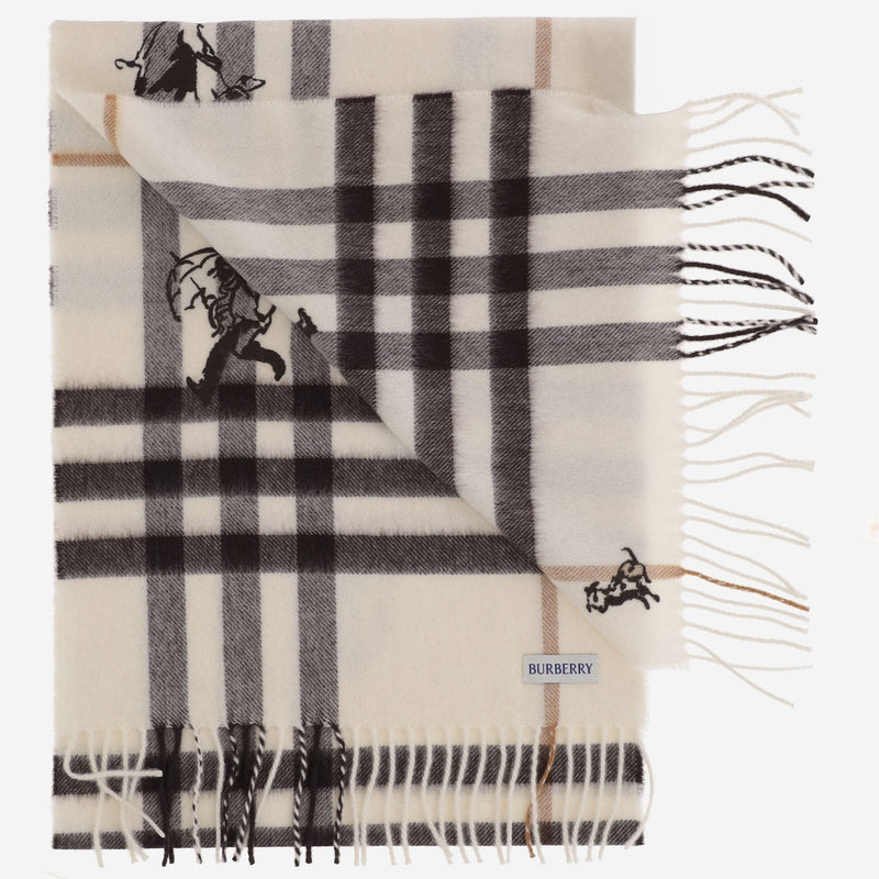 Burberry Cashmere Check Scarf — White Scarfs