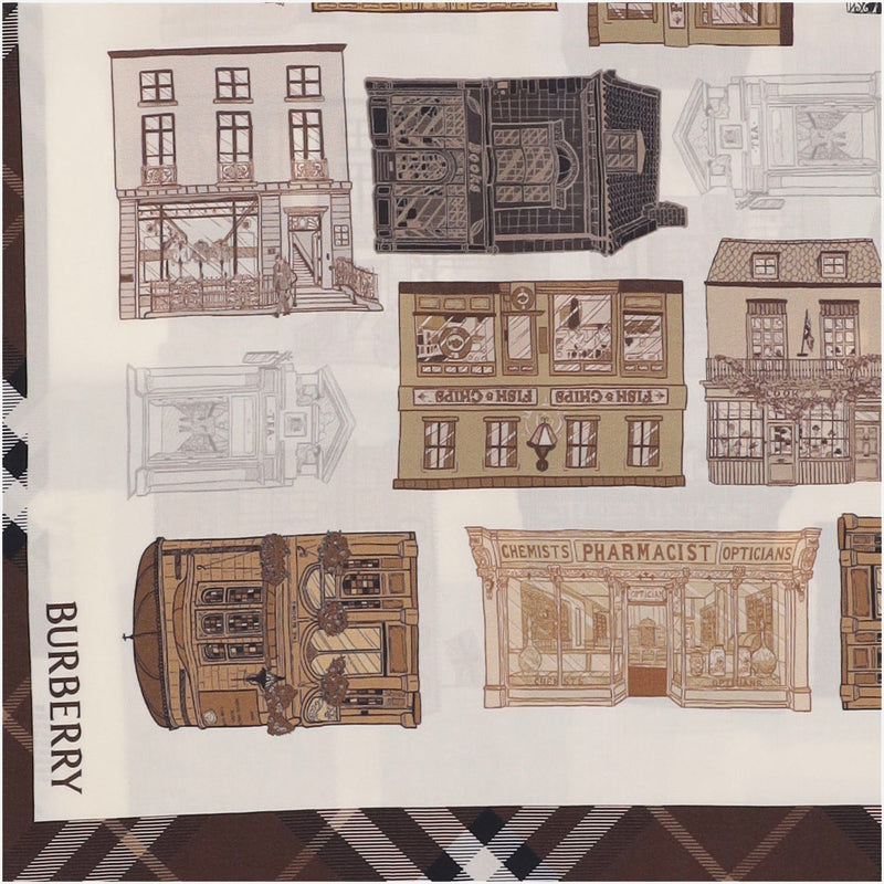 Burberry Storefront Print Silk Scarf — Beige Mulberry Scarfs