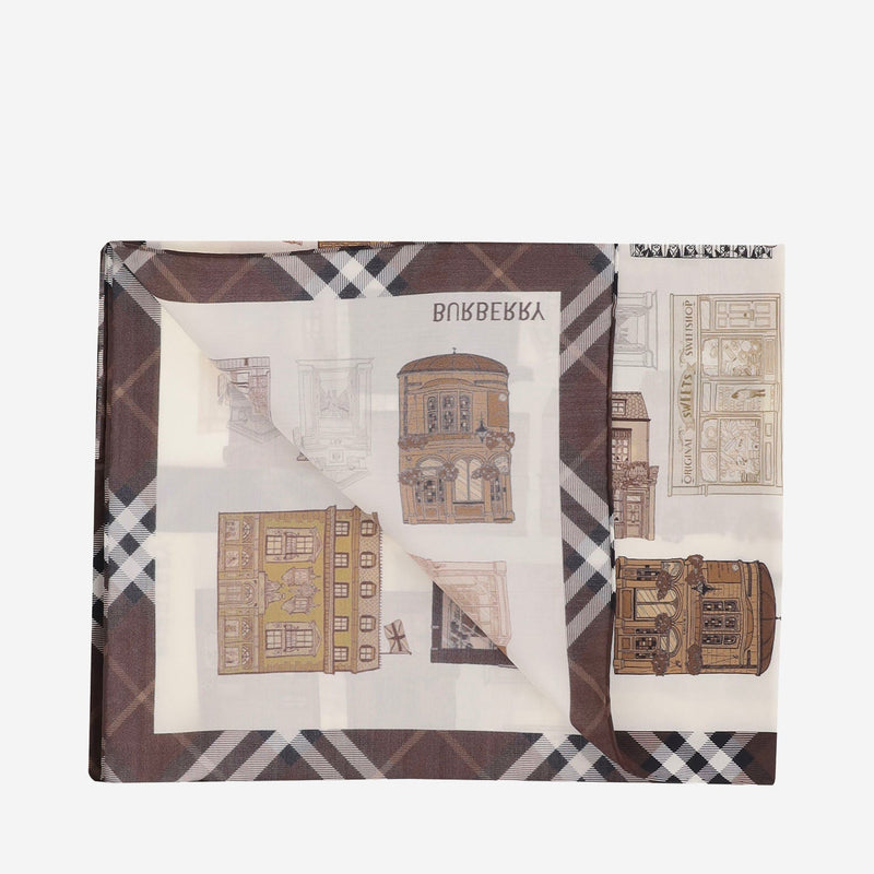 Burberry Storefront Print Silk Scarf — Beige Mulberry Scarfs
