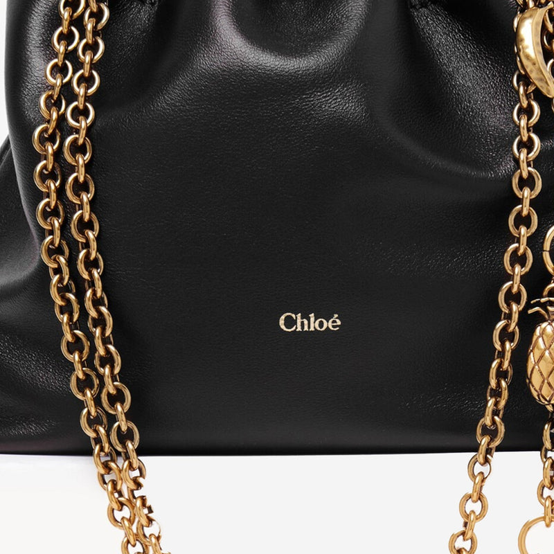 Chloé Leather Drawstring Shoulder Bag — Black