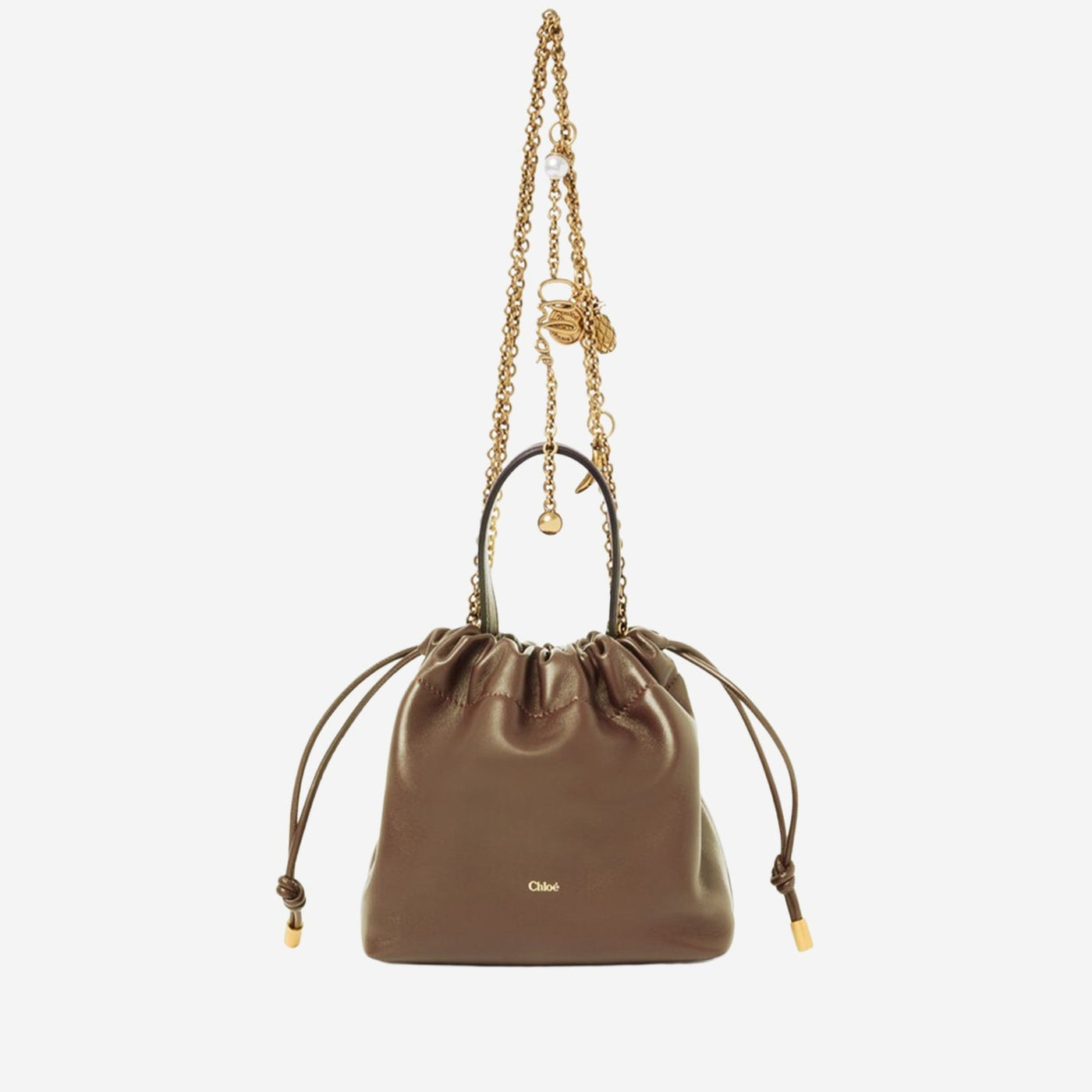 Chloé Drawstring Leather Shoulder Bag — Brown