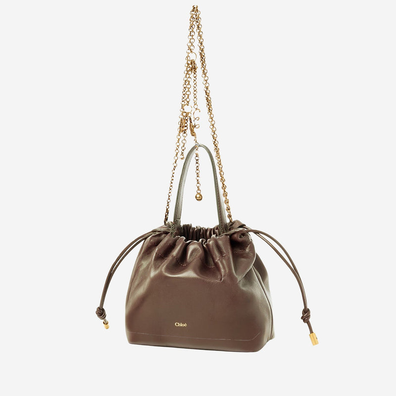 Chloé Drawstring Leather Shoulder Bag — Brown